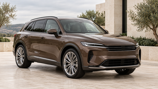 AI illustration of a mocha brown gloss wrapped crossover with silver wheels