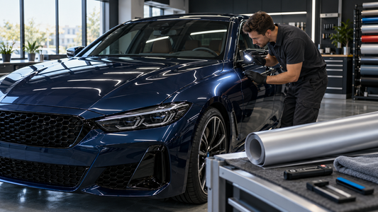 AI-generated illustration of pre-wrap paint inspection on a blue car