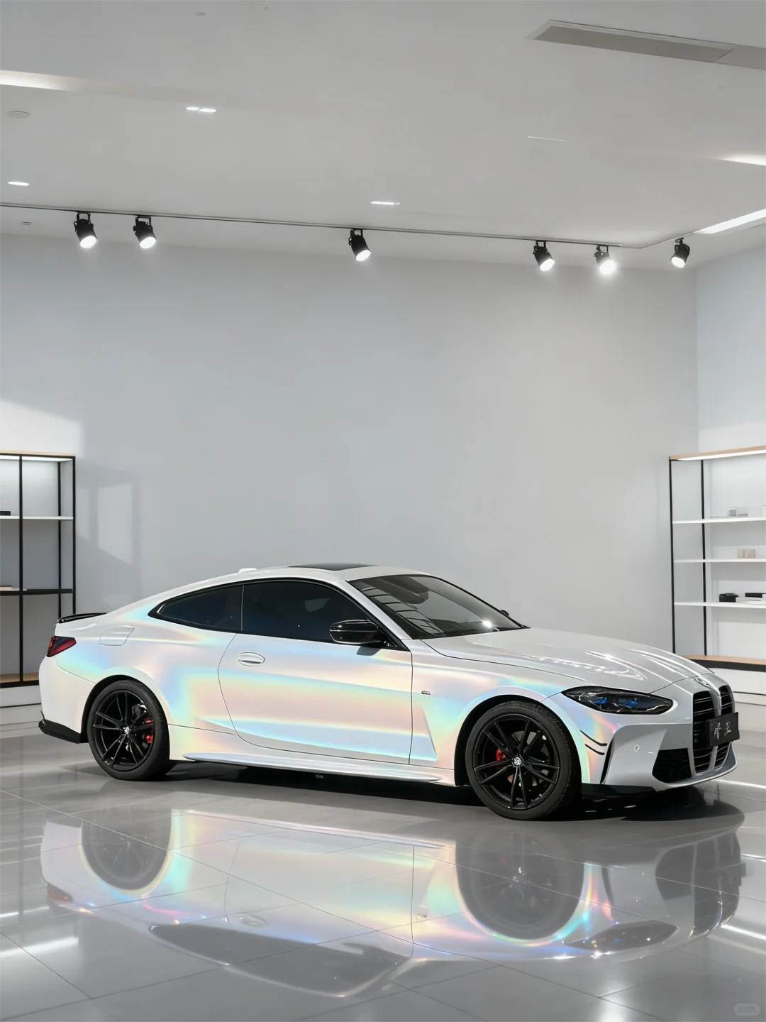 Rainbow Laser White Chrome Car Vinyl Wrap
