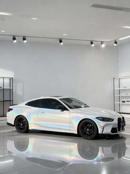 Rainbow Laser White Chrome Car Vinyl Wrap